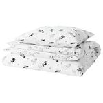 Комплект детского постельного белья Ikea Aftonsparv, 2 предмета, 150x200/50x60 см, белый/черный - фото