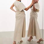 Платье Asos Edition Washed One Shoulder, бежевый - фото 3