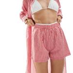 Шорты Stradivarius Beach, красный/белый - фото