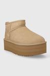 Ботинки замшевые UGG Classic Ultra Mini на платформе, бежевый - фото 3