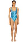 Купальник The hailey one piece Solid & Striped, wavy stripe french blue - фото