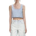 Топ кроп деним с декором Self-portrait, голубой - фото 4