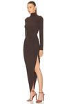 Платье Norma Kamali Long Sleeve Turtleneck Side Drape Gown, цвет Chocolate - фото 3