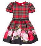 Платье в цветочную клетку Monnalisa, Rosso/Nero - фото