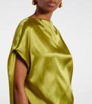 Платье из смесового шелка и атласа Dries Van Noten, оливковый - фото 4