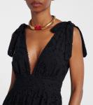 Перла вышитое хлопковое макси-платье Poupette St Barth, Black Plain - фото 4