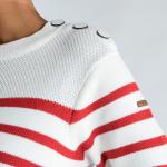 Свитер женский парусный в бело-красную полоску TRIBORD, яичная скорлупа/кирпично-красный - фото 5