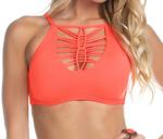 Бикини-топ Virtue Solid Macrame с высоким воротом - чашка F (чашка Ddd) в цвете Electric Current Persimmon Becca - фото