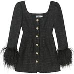 Мини-платье из букле с перьевыми деталями Self-portrait, черный - фото