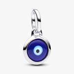 Шарм Pandora Engravable Evil Eye Murano Glass Mini Dangle, серебро/синий - фото