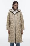Стеганое пальто с капюшоном ZARA, светлый хаки - фото 3