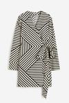 Платье H&M Linen-blend Wrap Geometric Pattern, кремовый - фото