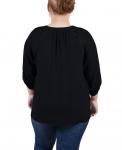Плюс размер блузка с разрезом шеи и рукавами реглан NY Collection, черный - фото 3