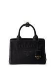 Сумка-тоут с вышитым логотипом Prada, черный - фото