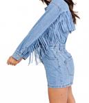 Джинсовый комбинезон с бахромой в синем цвете LE LIS - фото 5