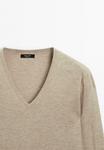 Джемпер Massimo Dutti LONG SLEEVES WITH V-NECK, Sand - фото 9