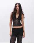 Кружевной топ-халтер Pull&Bear Knit черного цвета - фото