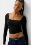Топ с длинными рукавами SQUARE NECKLINE 2PACK Bershka, белый - фото 5