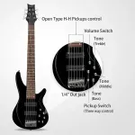 Бас-гитара Glarry Black GIB Active 6-струнная с улучшенной электроникой - фото 4