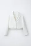 Гладкий укороченный блейзер Zara, кремовый - фото