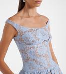 Собранное кружевное платье миди Self-Portrait, синий - фото 4