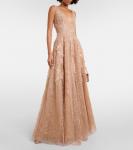 Тюлевое платье с аппликацией Costarellos, бежевый - фото 2