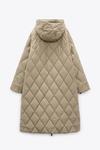 Стеганое пальто с капюшоном ZARA, светлый хаки - фото 11