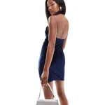 Платье Asos Design Velvet Halter Neck, синий - фото 2