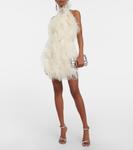 Мини-платье из кади с отделкой из перьев David Koma, белый - фото 2