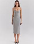 Платье-футляр миди House of CB Kiki со вставками из сетки светло-серого цвета - фото