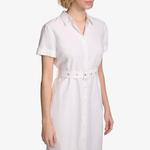 Платье-рубашка Calvin Klein из эластичного льна с поясом, Soft White - фото 2