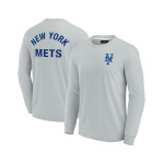 Мужская и женская серая супермягкая футболка с длинным рукавом New York Mets Fanatics Signature, серый - фото