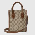 Сумка-тоут Gucci Mini With Interlocking G, коричневый - фото 3