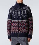 Шерстяной свитер с молнией жаккард Loewe, Navy Blue/Grey - фото 3