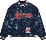 Куртка Supreme x Mitchell & Ness Sequin Varsity Jacket 'Navy', синий - фото