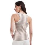 Топ Pieces Ribbed Racer Neck, бежевый/белый - фото 2