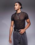 Футболка ASOS DESIGN muscle fit из черной сетки - фото