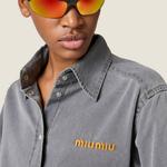 Короткая рубашка из шамбре Miu Miu, серый - фото 4