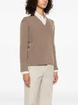 Джемпер в рубчик с V-образным вырезом MAX MARA, коричневый - фото 3