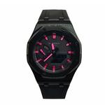 Часы Casio G-Shock Analog-Digital 2100 Series, арт. GA-2100-1A1, 44 мм, черный/персиково-красный - фото