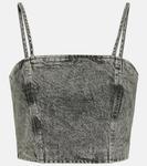 Укороченный джинсовый топ с декором Rotate, Grey Denim - фото