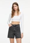 Джинсовые шорты HIGH WAIST  PULL&BEAR, черный - фото