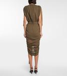 Платье миди из хлопкового джерси со сборками Balmain, Kaki - фото 3