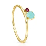Кольцо Tous Ivette Mini, золото/амазонит/рубин - фото