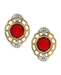 Серьги-Пуговицы с филигранными кристаллами 2028, red - фото 2