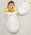 Кожаные кроссовки Logo Miu Miu, Bianco+Cognac - фото 5