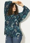 Блуза FLORAL SMOCKED LONG SLEEVE Ulla Popken, бирюзовый - фото 2