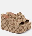 Лоферы GG Canvas с подковкой на платформе Gucci, Camel Ebony/Sundial - фото