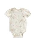 Pehr Унисекс Боди с цветочной нашивкой и хлопковым принтом с короткими рукавами-фонариками - для малышей, белый - фото