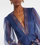 Шелковое платье с принтом Etro, Print On Blue Base - фото 4